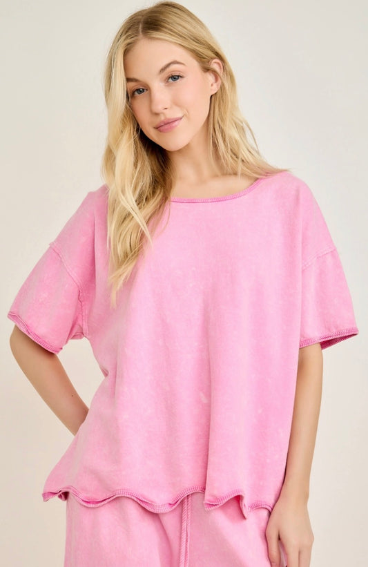 Pink scallop bottom boxy top