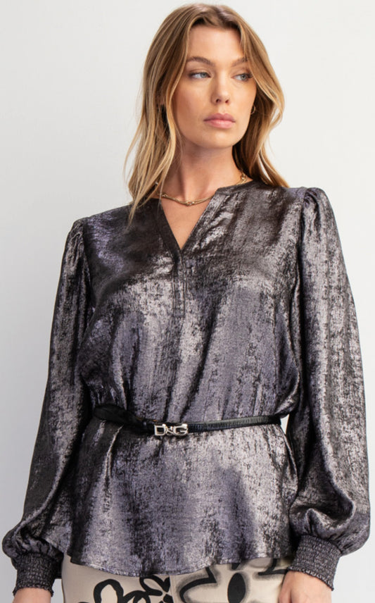 Black metallic foil blouse