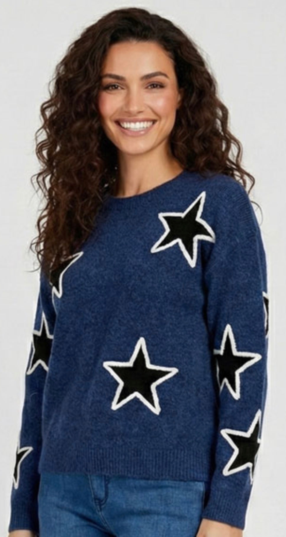 Navy sweater with black and white stars