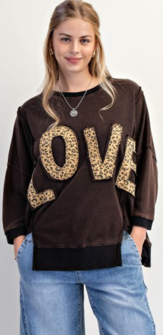 Brown oversized sweatshirt with leopard LOVE