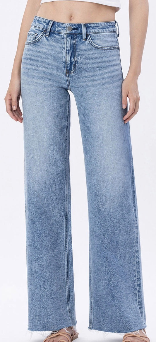 PREORDER NOW, Arriving Friday…Flying Monkey high rise wide jeans with raw hem and stretch