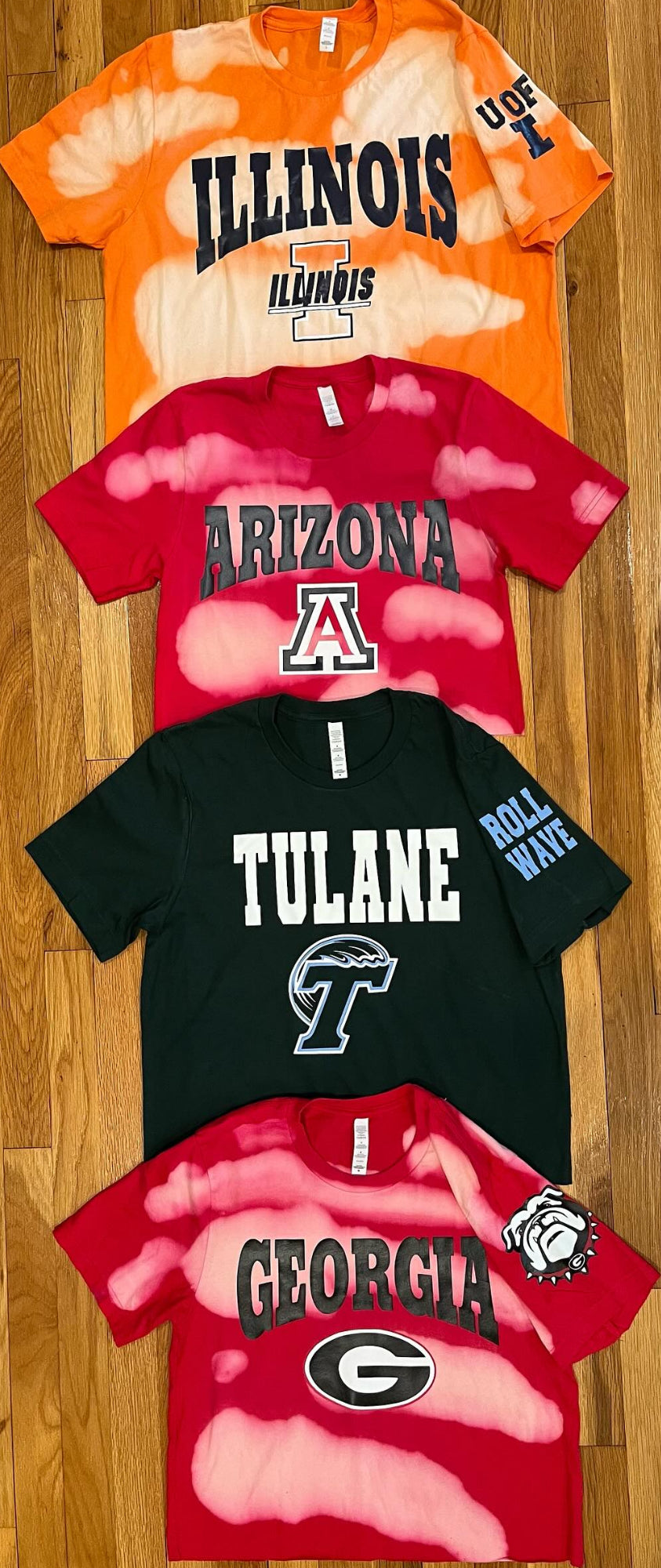 Custom college bleached or non bleached crop tee (various designs, please scroll through pics and can make for any school or camp!)