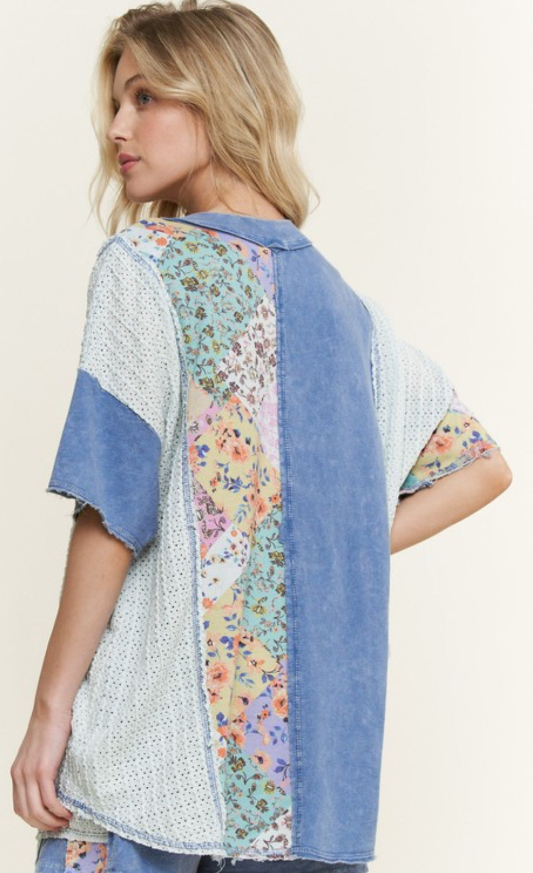 PREORDER PINK NOW, Arriving Thursday...Pink and blue mixed print tops with mesh inserts, BEST SELLER!