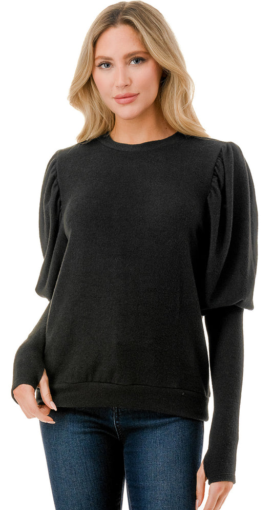 Black super soft puff sleeve top