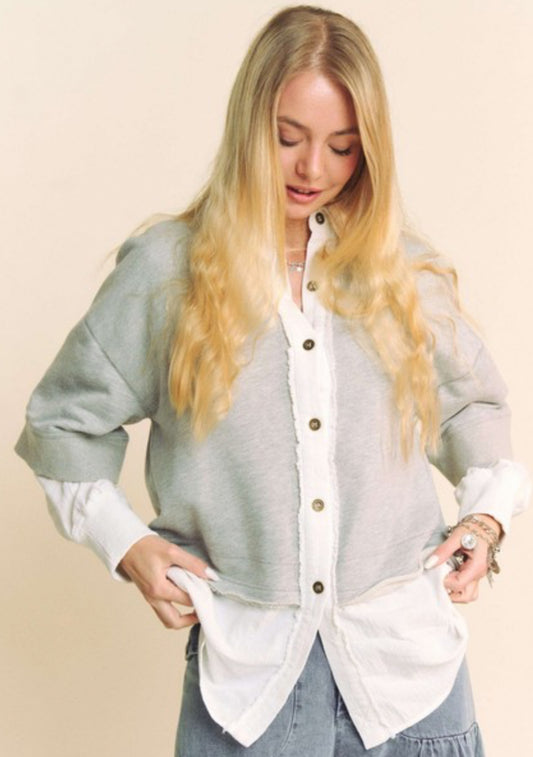 Grey/white double layer sweatshirt/blouse (also available in plus size)