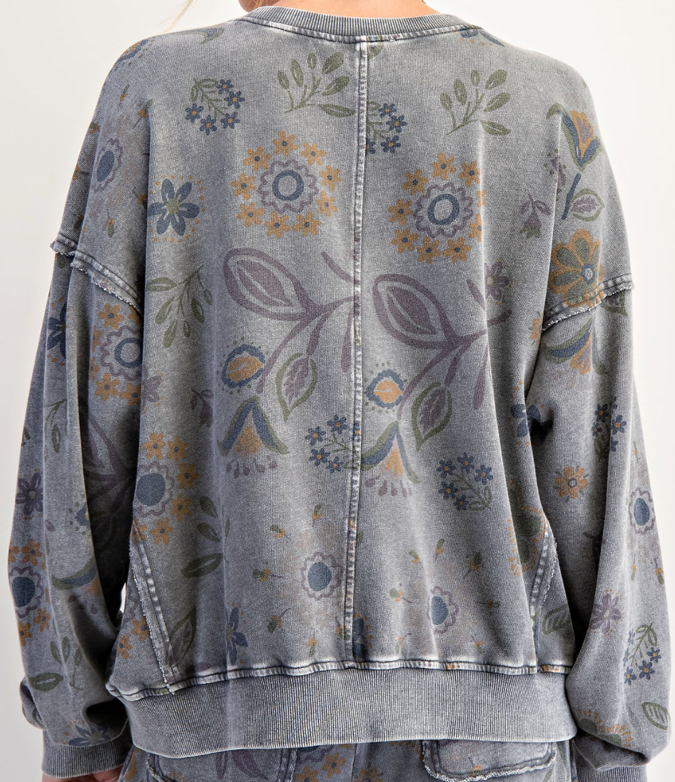 Grey floral print sweatshirt
