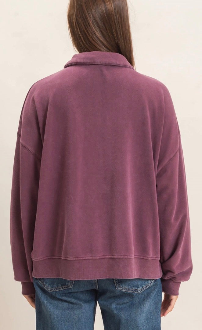 Plum soft fleece sweatshirt with buttons