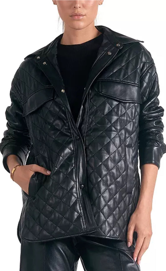 Black quilted faux leather jacket