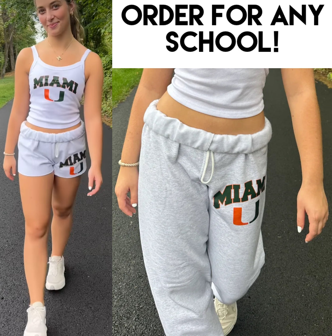 Custom strappy tank, fleece shorts or sweatpants (available to order for ANY school)