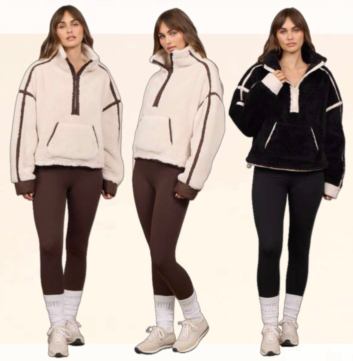 Vintage Havana quarter zip sherpa pullovers