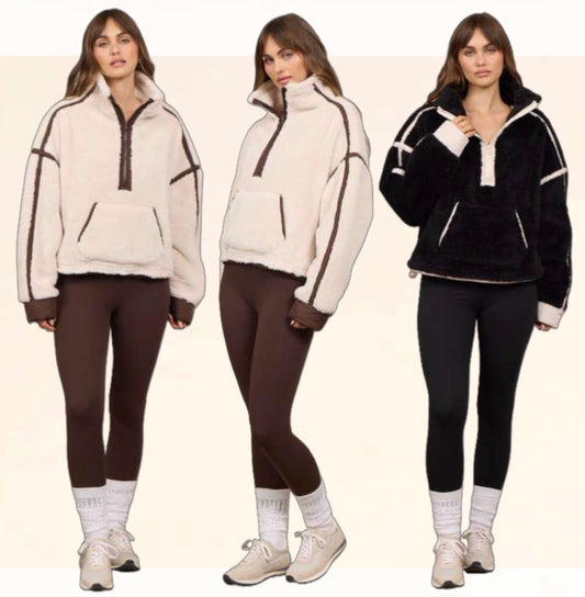 Vintage Havana soft faux fur quarter zip pullovers