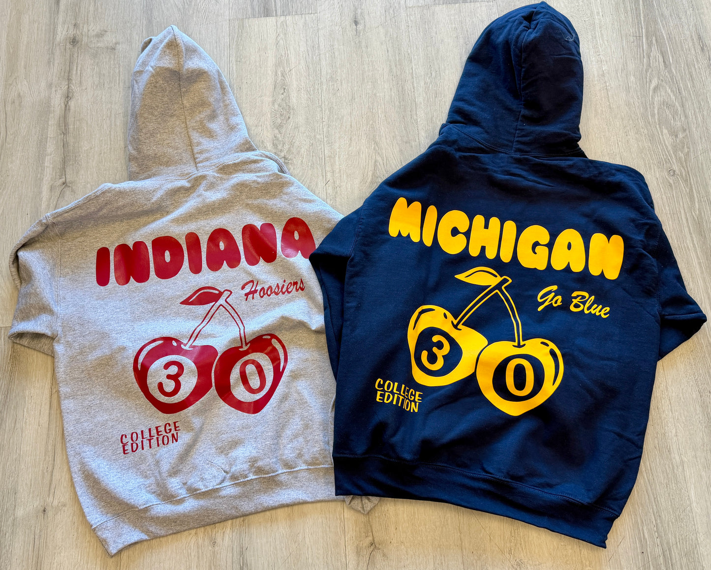 Custom & in stock WF inspired double sided hoodie (can order for ANY school)PLEASE NOTE: year will be 30, in the cherries…see pics