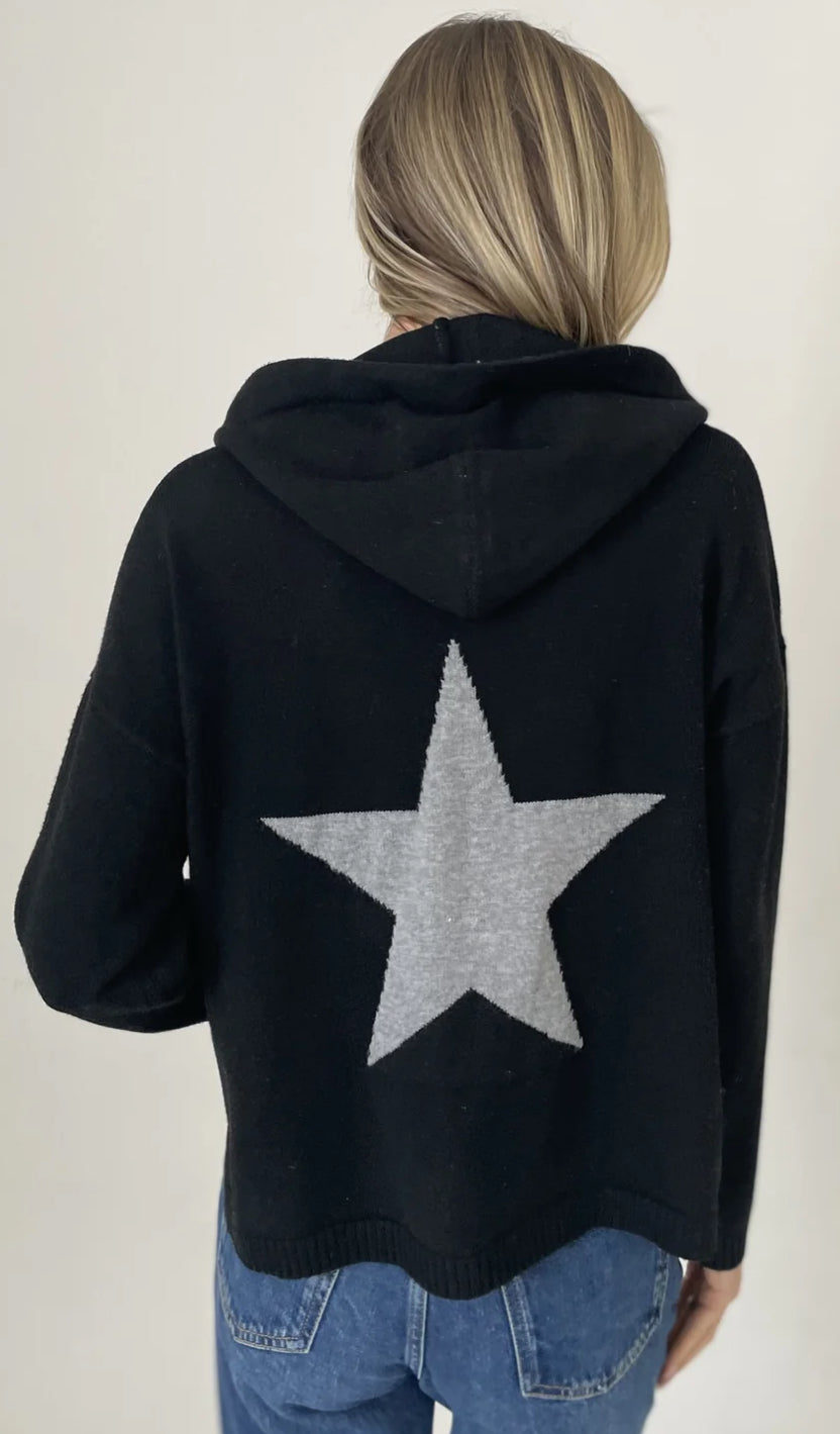 Six Fifty Austin black star back soft knit hoodie