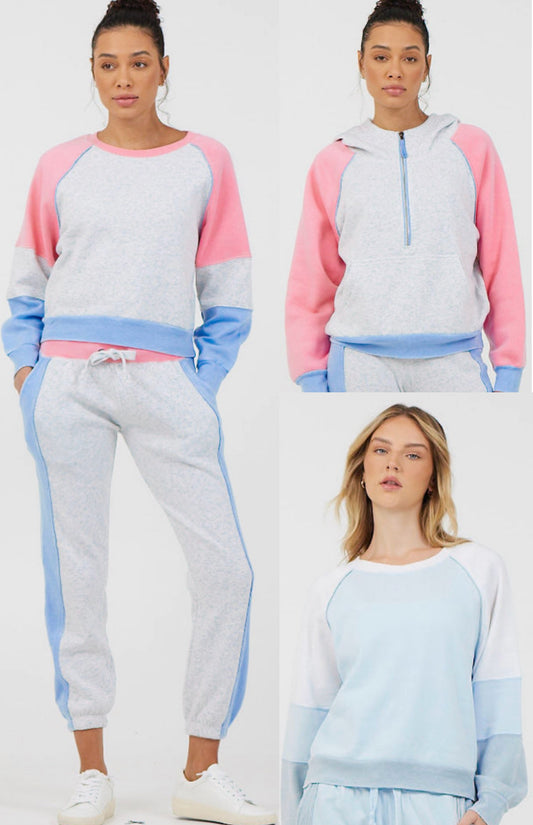 Vintage Havana colorblock soft fleece sweatshirts and pants (sold separately)