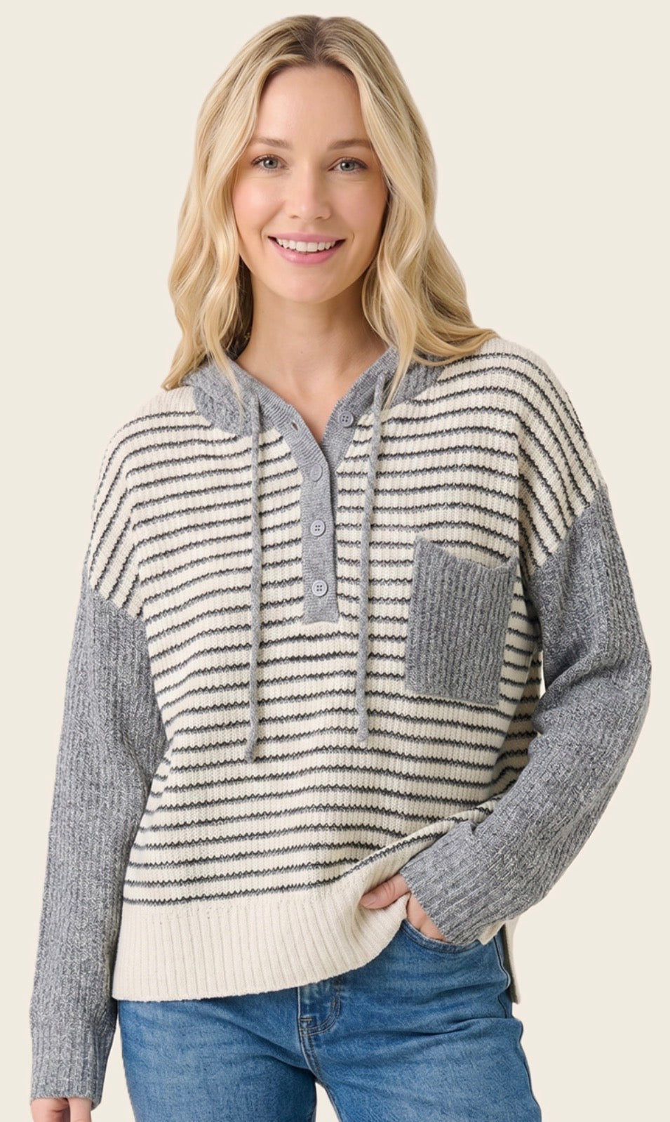 PREORDER NOW, Arriving Wednesday…Oatmeal/grey soft knit hoodie