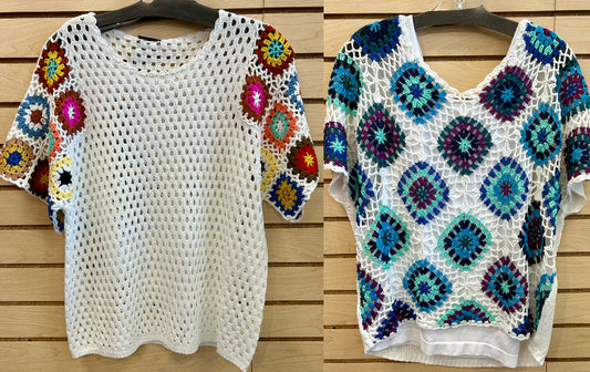 White soft knit tops with crochet