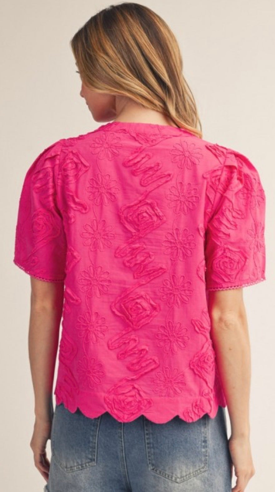 Pink textured floral top