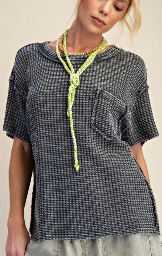 Grey waffle top with pocket