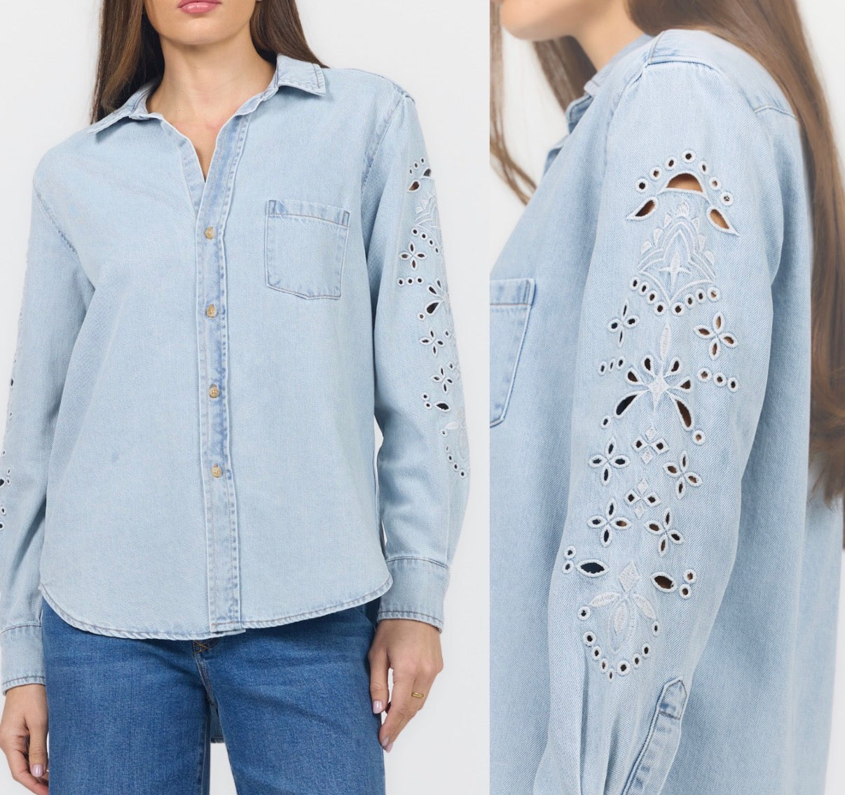 PREORDER NOW, Arriving Wednesday…Dear John Galina denim blouse with cutouts