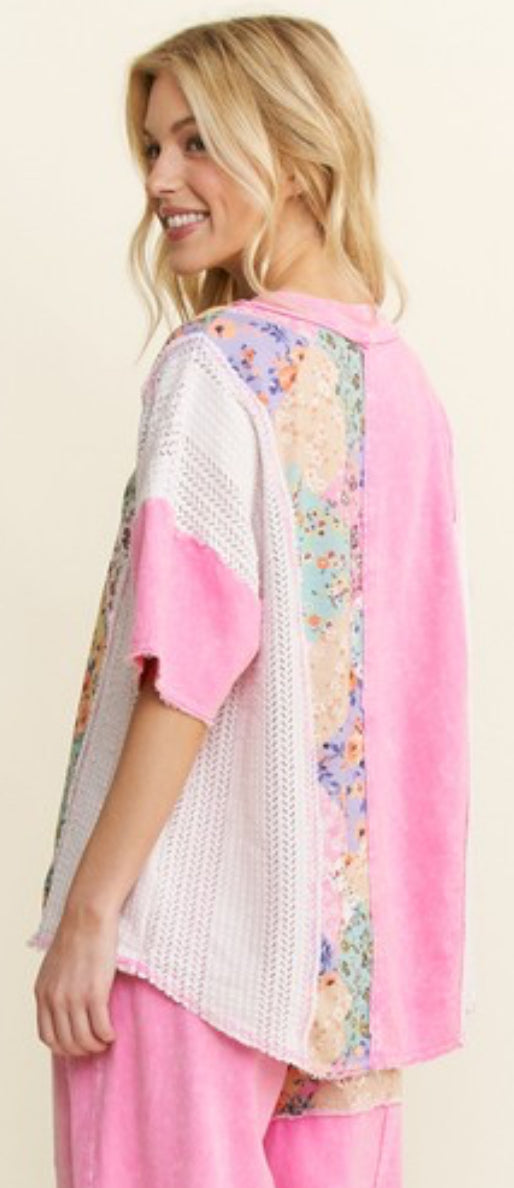 PREORDER PINK NOW, Arriving Thursday...Pink and blue mixed print tops with mesh inserts, BEST SELLER!