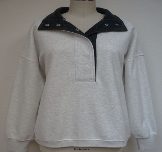 Grey soft sweatshirt with black thermal collar