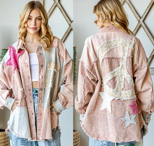 Peace patch jacket, available up to size 1X/2X