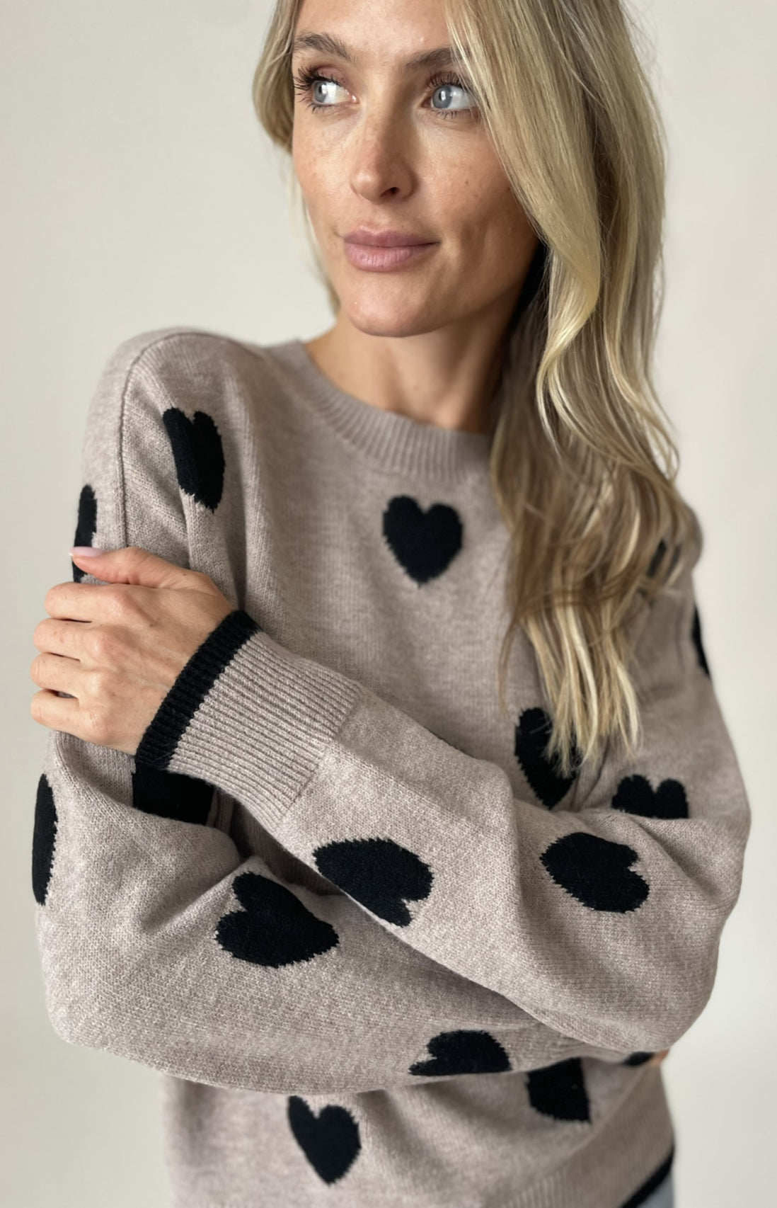 Six Fifty soft knit latte love sweater with black heart