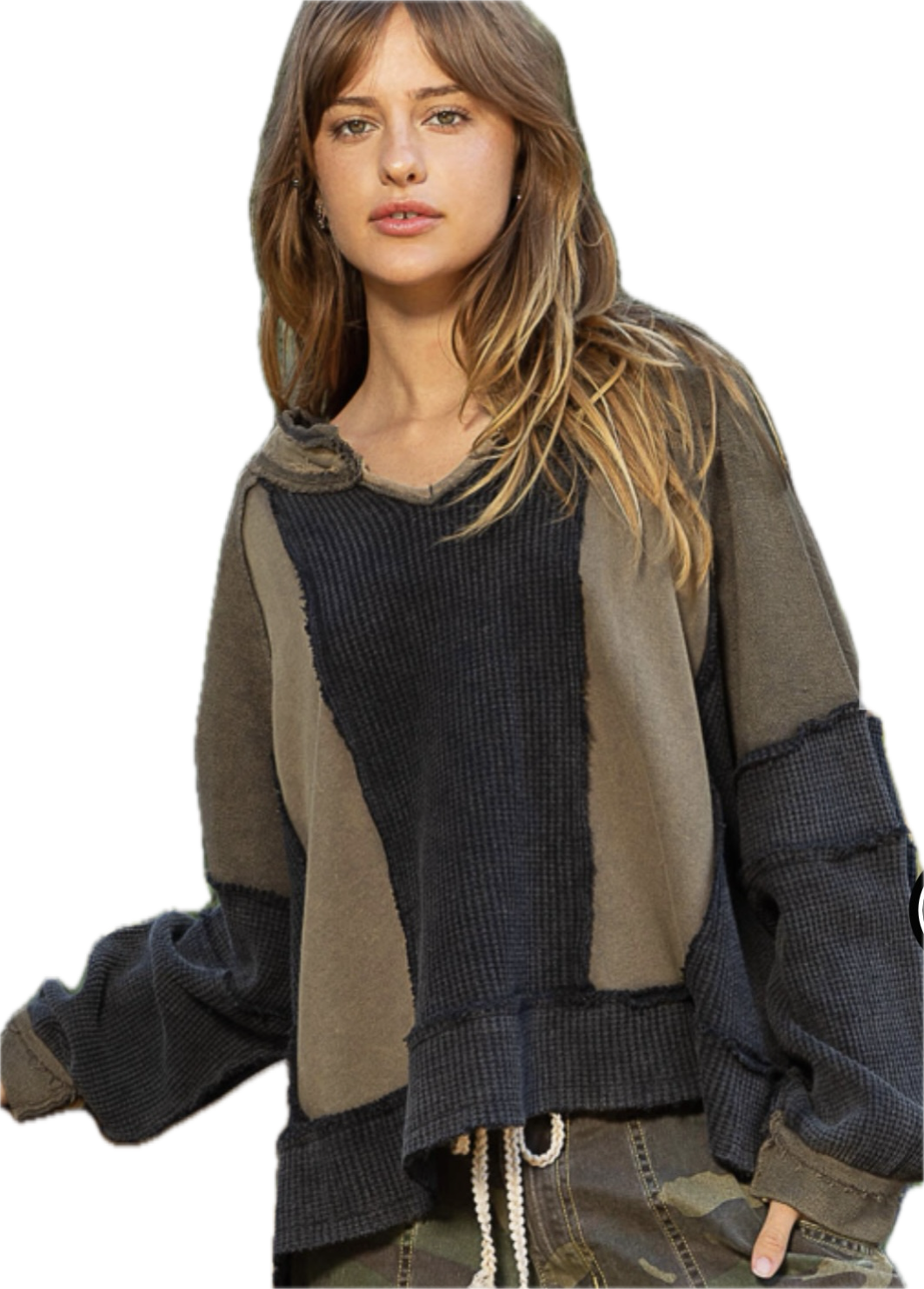 Olive/black loose fit sweatshirt with thermal inserts (available up to XXL)