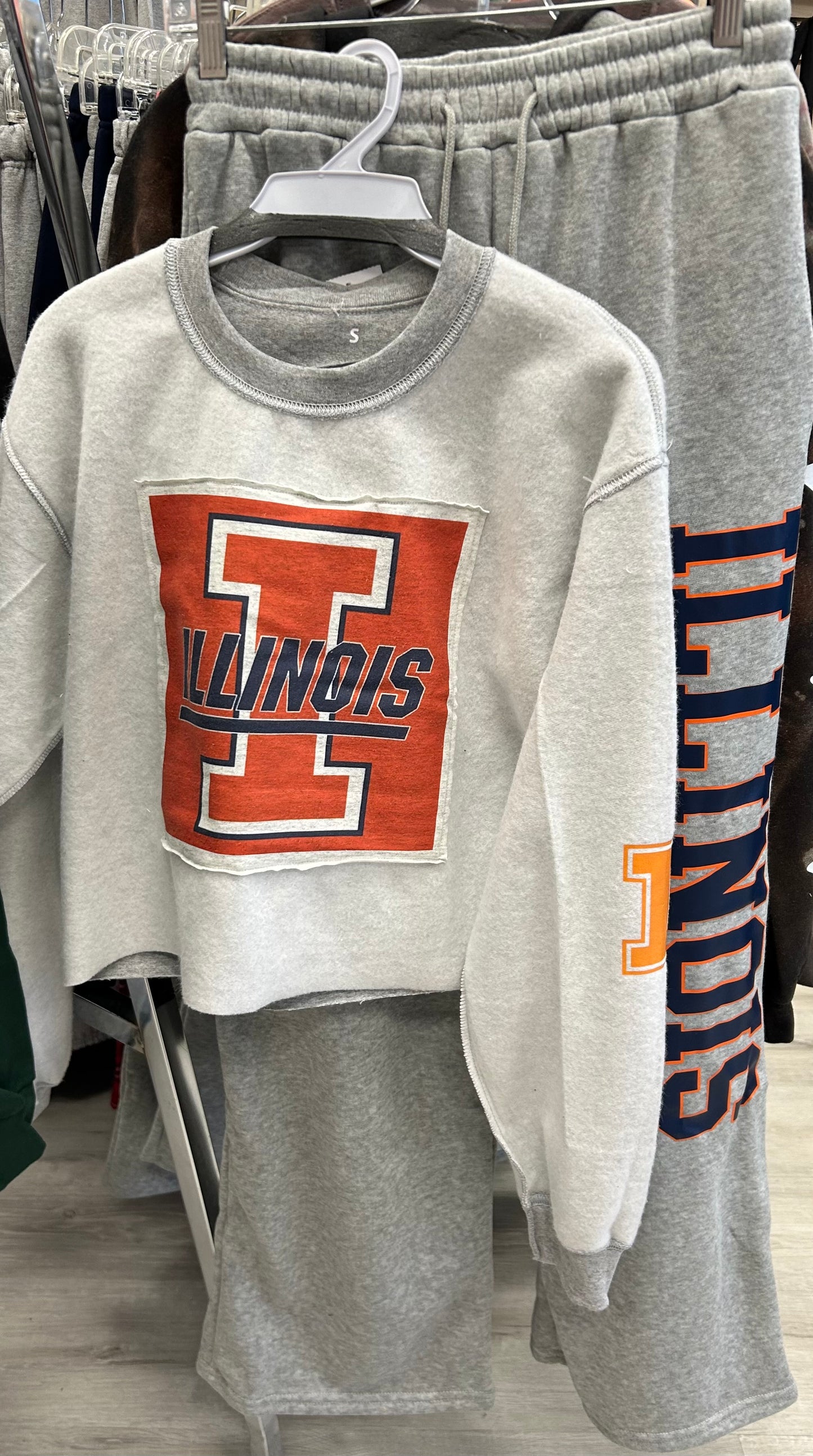 Custom reverse fleece crew neck sweatshirt with patch front and sleeve print (can be made full length and ALL SCHOOLS are available to order)