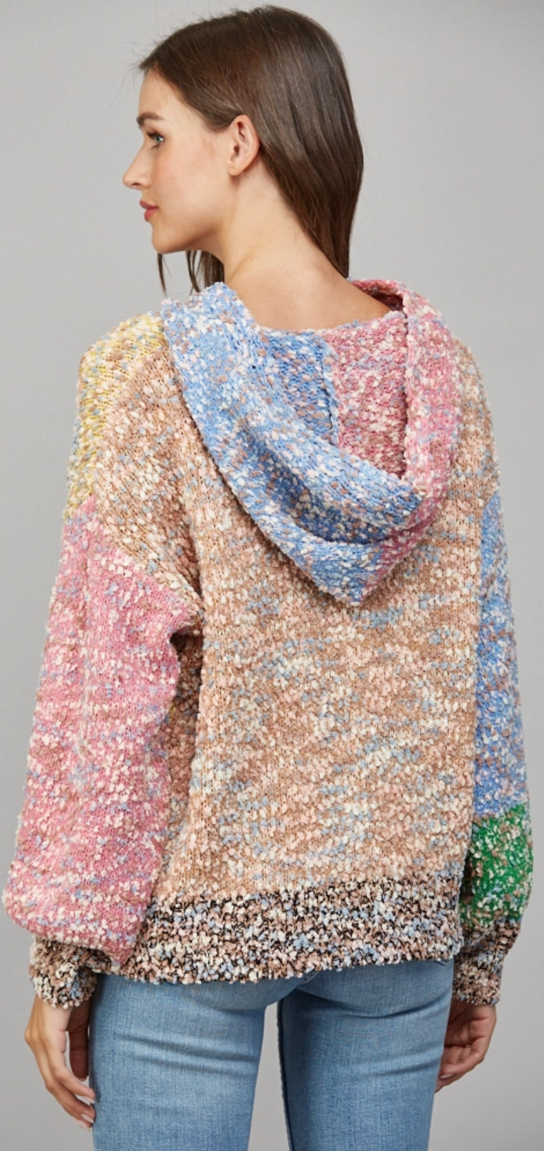 Multicolor soft and cozy button down cardigan with hood