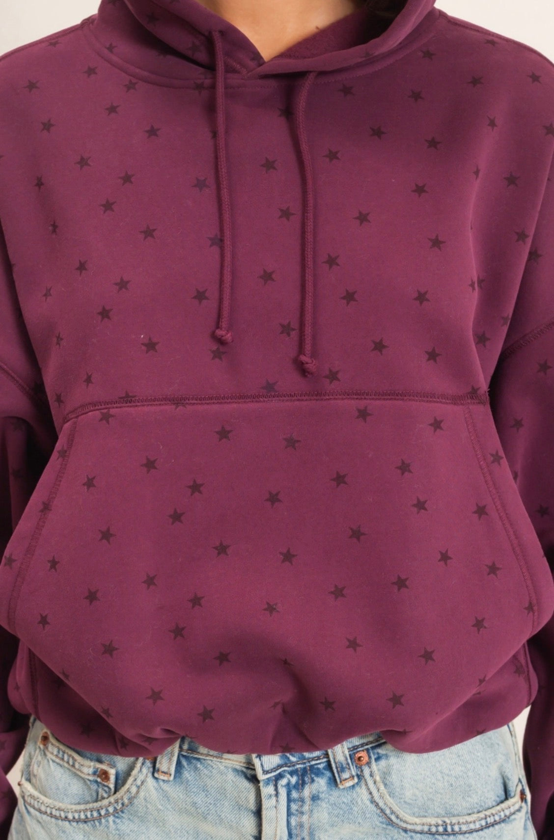 Mini stars hoodie in burgundy with bubble hem