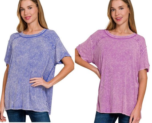 Washed ribbed soft and lightweight relaxed fit crew neck top (also available in plus size)