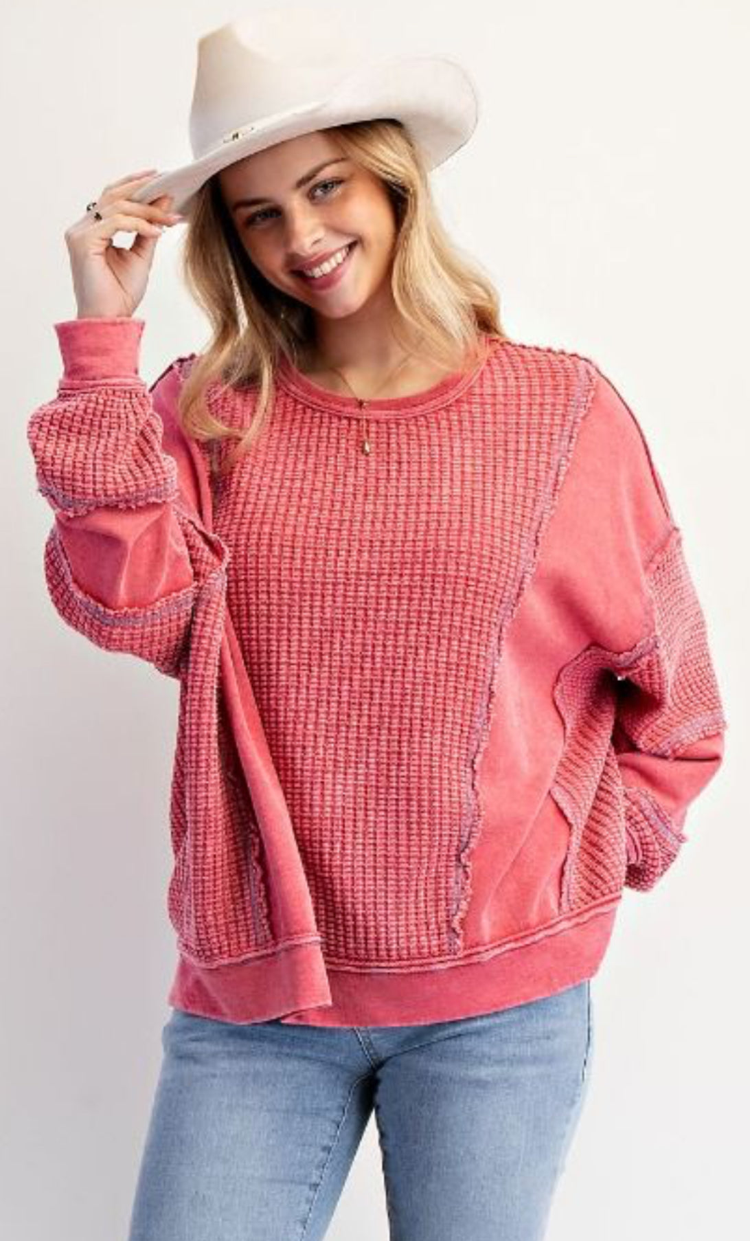 Faded red oversized thermal with contrast stitching