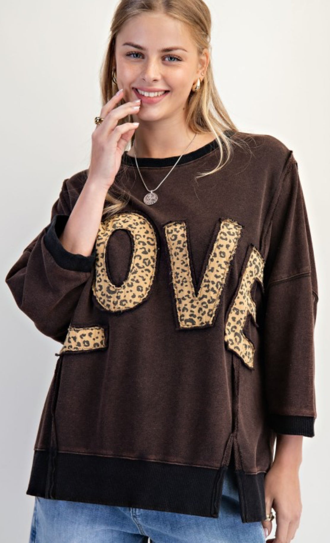 Brown oversized sweatshirt with leopard LOVE