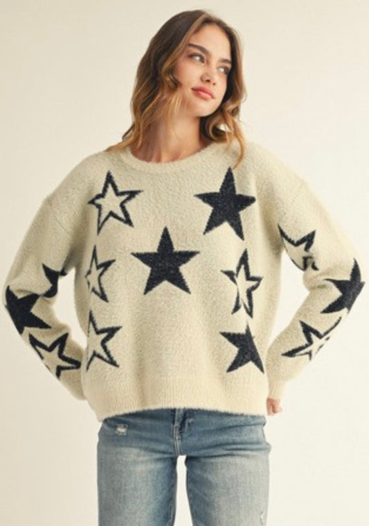 PREORDER NOW, Arriving Thursday...Ivory cozy sweater with grey stars