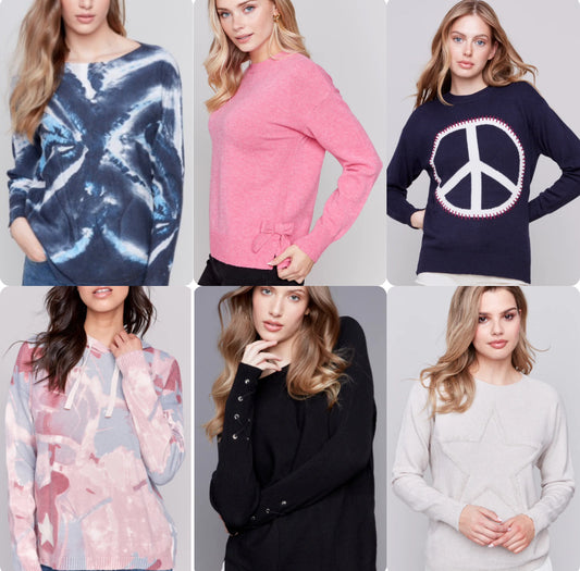 Assorted Charlie B SOFT knit sweaters, sizes XS-XXL (other styles also available on our website)