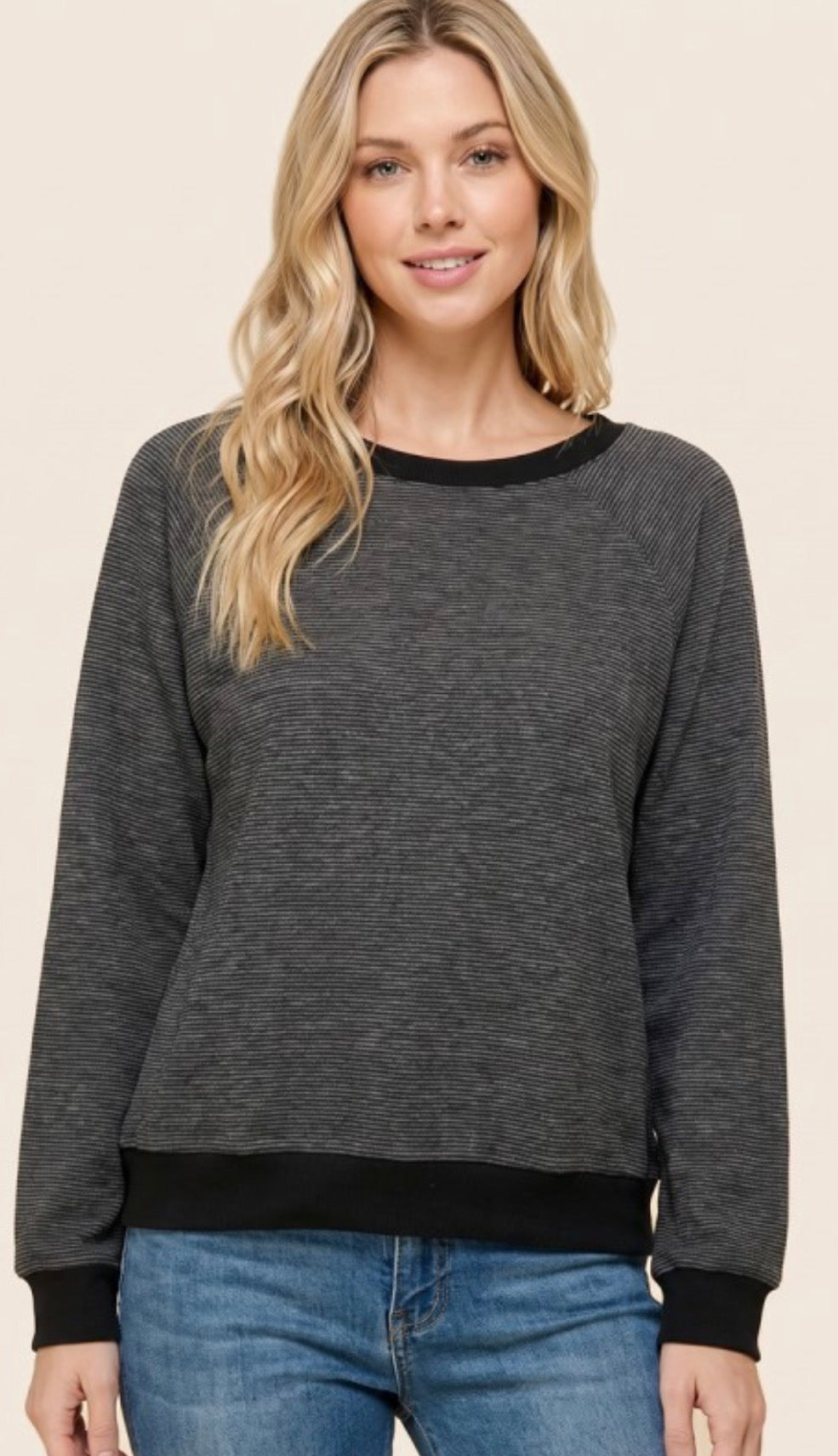 PREORDER NOW, Arriving Wednesday…Black trim knit top