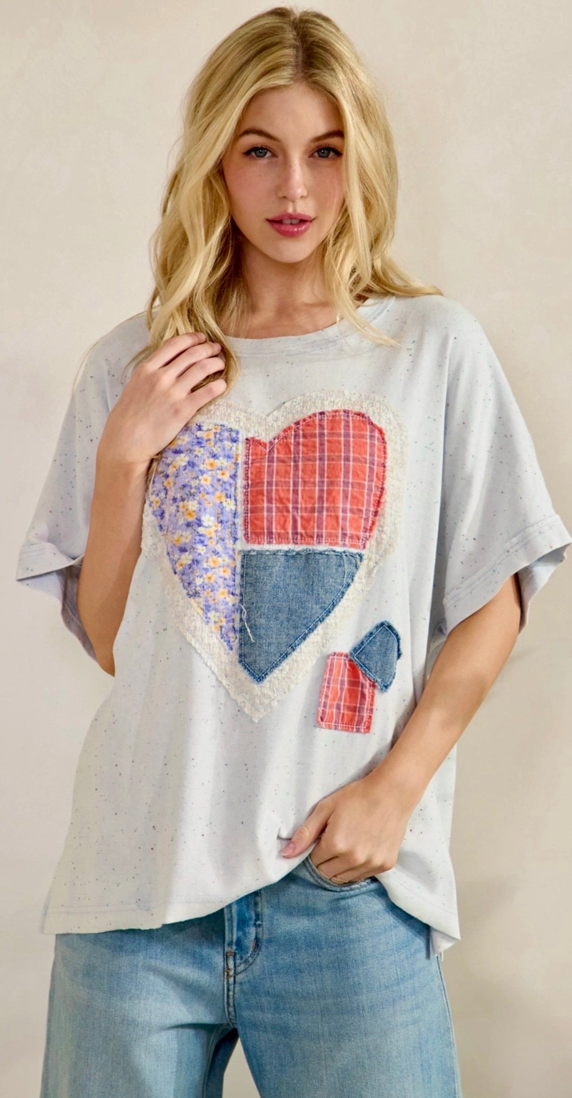 Loose fit top with patchwork heart