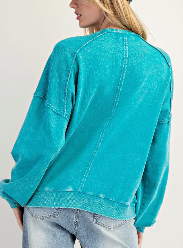 Teal floral peace patch crew neck sweatshirt