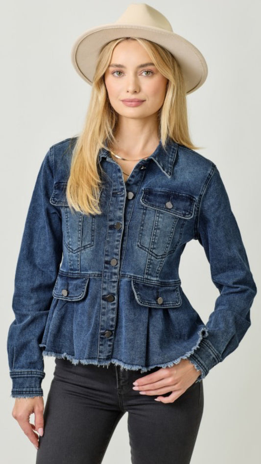 Dark denim stretch peplum jacket
