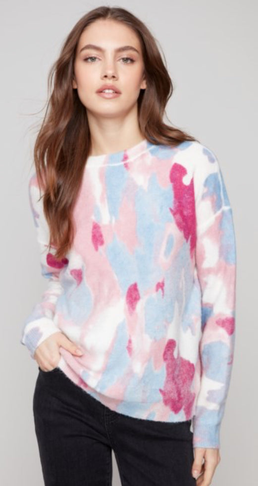 Charlie B pink/blue tie dye reversible soft sweater