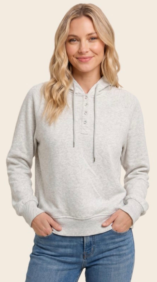 PREORDER NOW, arriving Wednesday…Snow grey soft knit hoodie with snaps