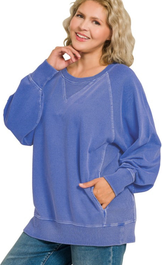 Plus size bright blue sweatshirt with pockets