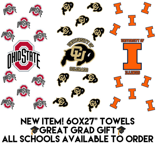 Custom towels (ALL schools available to order) SEE MANY MORE COLLEGE PRODUCTS BY CLICKING COLLEGE TAB, TOP LEFT 3 LINES