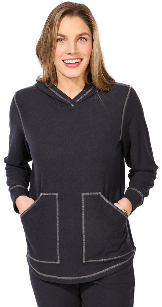 Escape By Habitat black soft knit hooded sweatshirt with white stitching