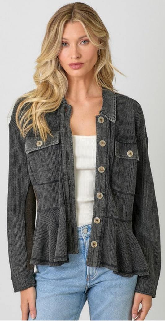 3RD RESTOCK Charcoal waffle peplum jacket