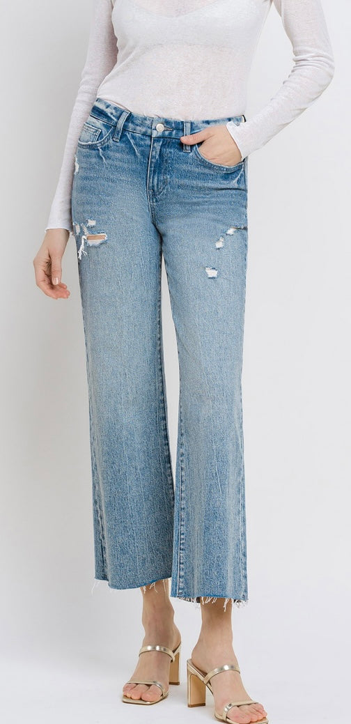 Mid rise wide leg crop jeans