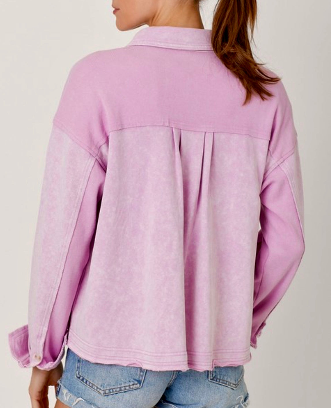 Lavender pink terry wash shacket