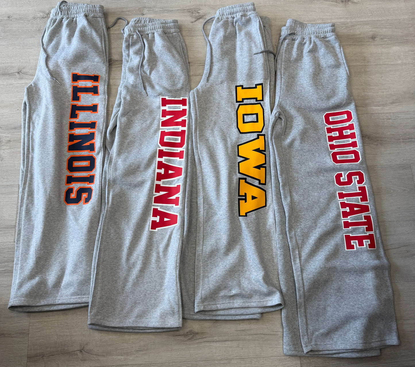 IN STOCK & custom order: wide leg sweatpants (ALL schools available to order)