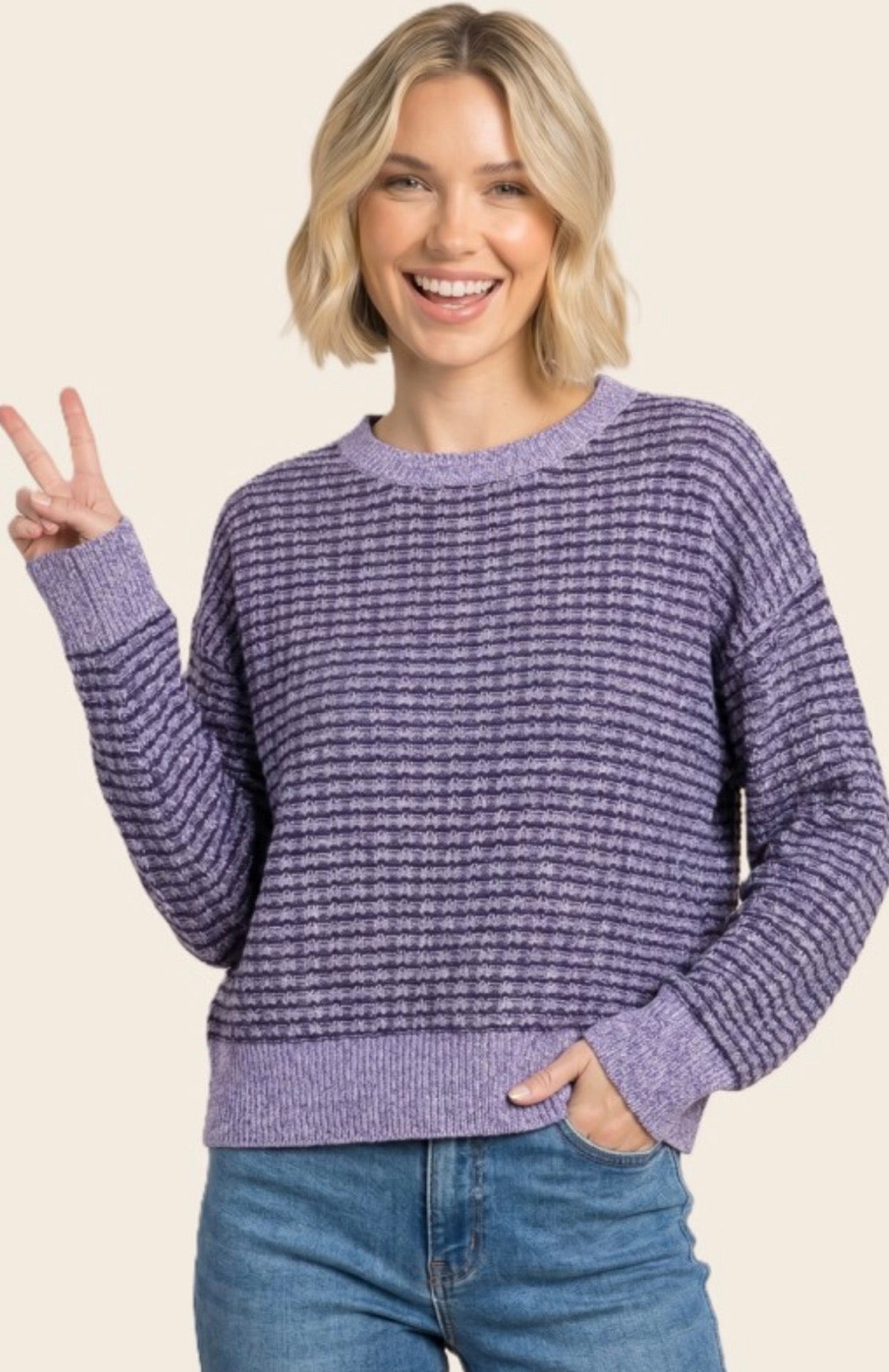 PREORDER NOW, Arriving Wednesday…Purple textured soft knit top